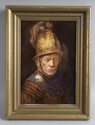 Porzellanbild "Der Mann mit dem Goldhelm" nach dem Umkreis Rembrandt Harmensz van Rijn (1606-1669), - Antiquitäten