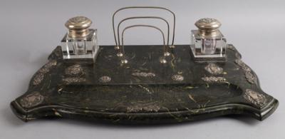Große Schreibgarnitur 'Tintenzeug' mit Silbermontierungen, um 1900 - Antiquitäten