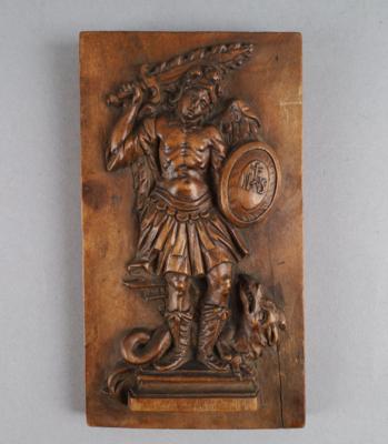 Kleines Relief mit Hl. Michael über Teufel, - Antiquitäten
