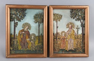 Zwei Collage Bilder, Hl. Anna mit Maria und Hl. Joseph mit Jesusknaben, - Antiquitäten