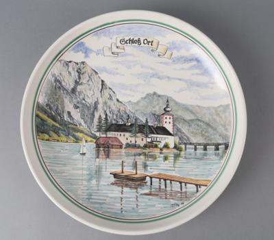 Wandteller mit Motiv 'Schloß Ort', Gmundner Keramik, C. K. Peter 1988 - Antiquitäten