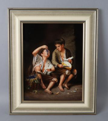 Porzellanbild "Die Melonenesser" nach Bartolome Esteban Murillo, signiert Gerhard Nußmann 20. Jh. - Works of Art