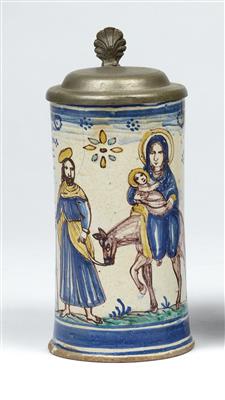 "Flight to Egypt" – A tankard (Walzenkrug), Gmunden, dated 1758 - Orologi, arte asiatica, metalli lavorati, fayence, arte popolare, sculture