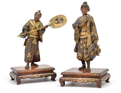 1 Paar Bronzefiguren, Japan, Meiji Periode, Ende 19. Jh., signiert Miyao zo - Uhren, Metallarbeiten, Asiatika, Fayencen, Skulpturen, Volkskunst