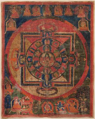 The 26-fold mandala of Jina Sagara Avalokita, Tibet, 16th cent. - Umění a starožitnosti