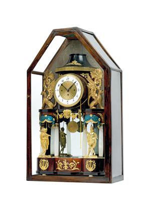 An Empire Period commode clock in a display case - Umění a starožitnosti