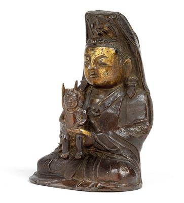 A bronze figure of Guanyin with a child, China, 17th cent. - Orologi, arte asiatica, metalli lavorati, fayence, arte popolare, sculture