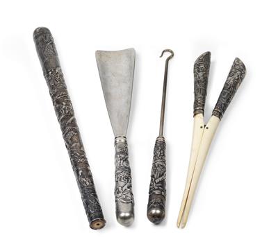 Hung Chong – parasol handle, shoehorn, buttoner and glove stretcher, Shanghai, circa 1900 - Orologi, arte asiatica, metalli lavorati, fayence, arte popolare, sculture