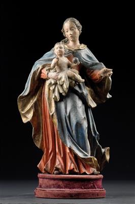 Madonna mit Kind, - Uhren, Metallarbeiten, Asiatika, Fayencen, Skulpturen, Volkskunst