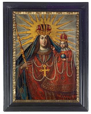 Madonna mit Kind, - Uhren, Metallarbeiten, Asiatika, Fayencen, Skulpturen, Volkskunst