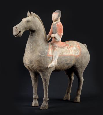 A horse and rider, China, Han Dynasty - Clocks, Asian Art, Metalwork, Faience, Folk Art, Sculpture