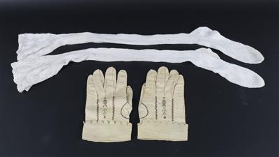A pair of gloves and a pair of stockings, - Antiques