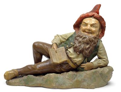 A reclining garden gnome with a book, Johann Maresch, Aussig an der Elbe, circa 1880 - Antiques