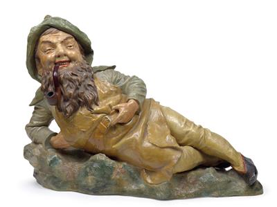 A reclining garden gnome with pipe, Johann Maresch, Aussig an der Elbe, circa 1880 - Umění a starožitnosti