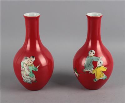 2 Vasen, China, rote Sechszeichen-Marke Guangxu, Republik Periode, - Starožitnosti