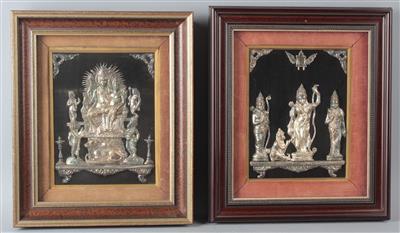 2 indische Silber Repoussé Reliefs, - Starožitnosti