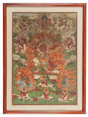 Thangka des Schutzgottes Begtse mit Gefolge, Mongolei, 19. Jh. - Asiatische Kunst
