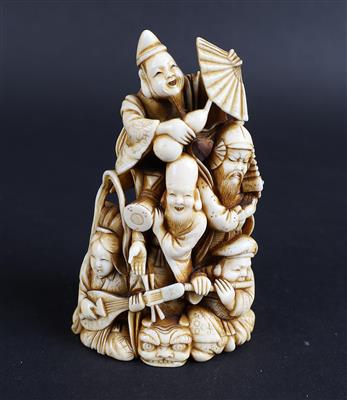 Großes Netsuke oder Okimono der sieben Glücksgötter, - Works of Art
