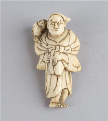 Netsuke eines sarumawashi mit einem Affen, - Asiatische Kunst