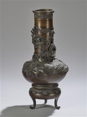 A Bronze Vase with Two Dragons and Tortoises, - Asian Art