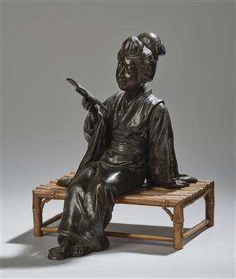 A Young Woman Reading, Signed Hidemitsu Kansei, Japan, Meiji Period, - Asijské umění