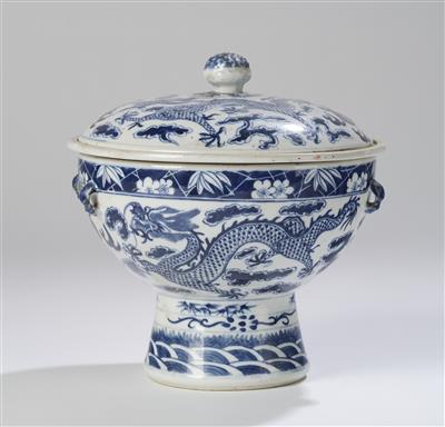 Blau-weißes Deckelgefäß, China, - Arte Asiatica