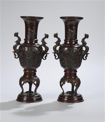 Paar Bronzevasen, Japan, Meiji/Taisho Zeit, - Arte Asiatica