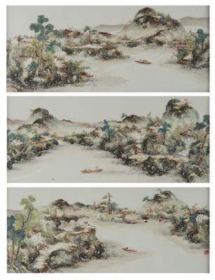 Drei Porzellanbilder, China, späte Qing Dynastie/Republik Periode, - Asian Art