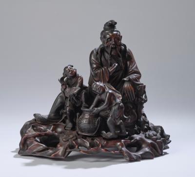 Rastender mit zwei Kindern, China, späte Qing Dynastie/ Republik Periode, - Asiatische Kunst