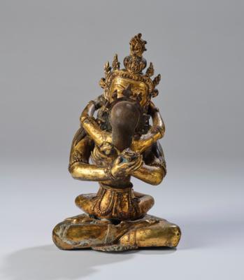 Vergoldete Bronzegruppe des Vajradahara in yab-yum, Tibet, 20. Jh., - Arte Asiatica
