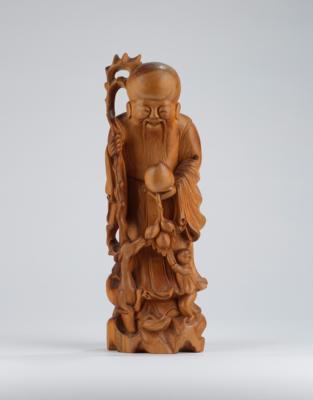 Holzfigur des Shou Lao, China, späte Qing Dynastie/ Republik Periode, - Arte Asiatica