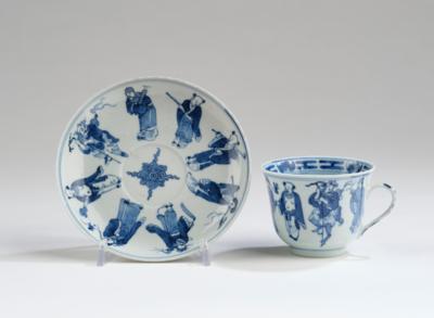 Blau-weiße Tasse mit Untertasse, China, Vierzeichenmarke Kangxi Nianzhi, 19. Jh., - Asijské umění