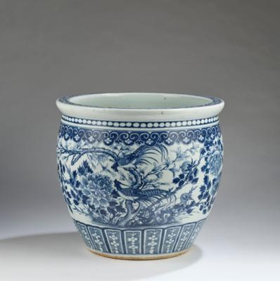 Blau-weißer Übertopf, China, späte Qing Dynastie, - Asijské umění
