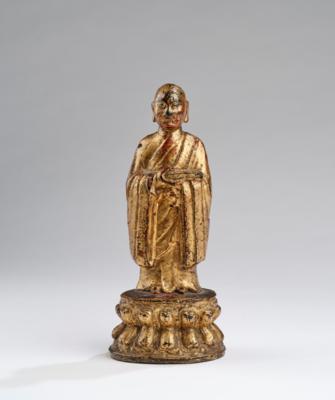 Bronzefigur eines buddhistischen Mönchs, China, späte Ming Dynastie, 17. Jh., - Asiatische Kunst