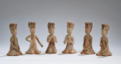 Gruppe von sechs Musikantinnen, China, Tang Dynastie (617/18-907), - Arte Asiatica