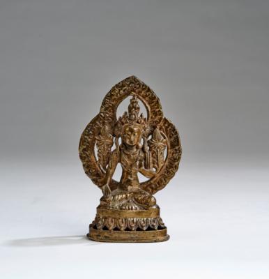 Kleine Bronzefigur der weißen Tara, Tibet, 19. Jh., - Asijské umění