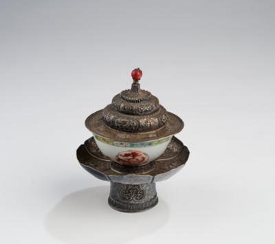 Silber Teeschalen-Stand und Deckel, Tibet, 19. Jh., - Asijské umění