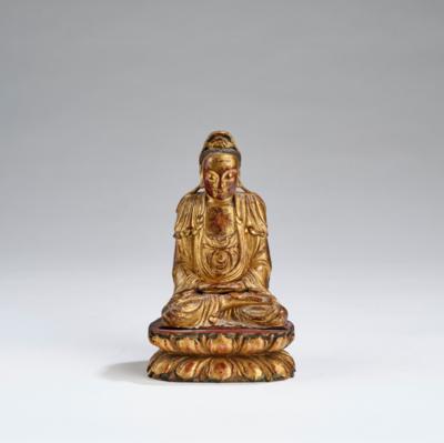 Vergoldete Holzfigur eines Bodhisattva, China, 17./18. Jh., - Asijské umění