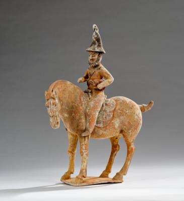 Pferd mit Reiter, China, Tang Dynastie (618-906), - Arte Asiatica