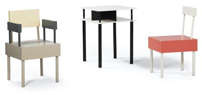 An “Open Furniture” group comprising a chair, an armchair, and a table, - Design
