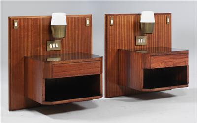 A pair of bedside tables and rear wall, - Design