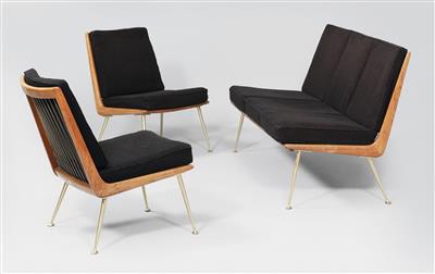 "Boomerang"-Gruppe aus einem Sofa und zwei Sesseln, - Design
