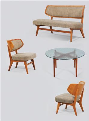 Gruppe aus Bank, zwei Sesseln und Couchtisch, Entwurf Herta-Maria Witzemann - Design