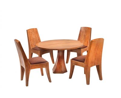 A rare anthroposophic ensemble comprising a table and four chairs, - Design