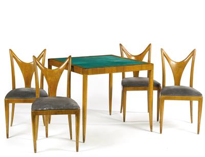 A gaming table and four chairs, designed by Guglielmo Ulrich, - Design
