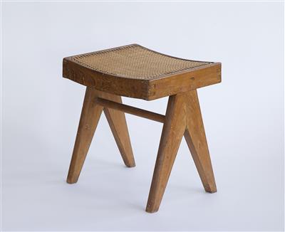 Seltener "Low caned stool", Entwurf Pierre Jeanneret, - Design