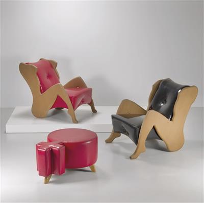 A rare suite consisting of two “Nude” armchairs and a stool, - Design