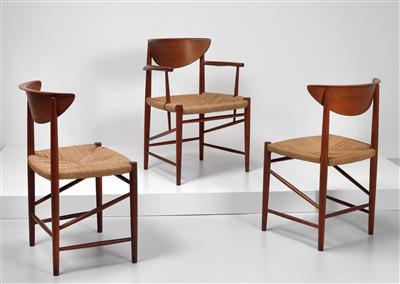 One armrest chair, model no. 317 and two chairs, model no. 316, designed by Peter Hvidt and Orla Molgaard-Nielsen, - Design