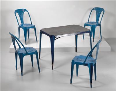 Set of one table and four chairs, designed by Joseph Mathieu, - Design