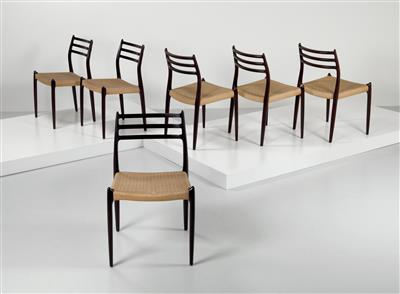 Satz von sechs Stühlen Mod. 78, Entwurf Niels O. Möller, - Design